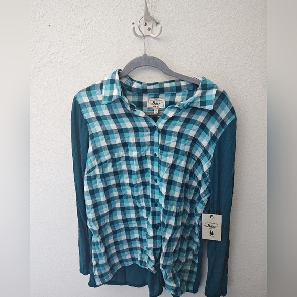 G.H. Bass & Co. Tops - G.H Bass & Co Teal Long-Sleeve Plaid-Front Shirt XL